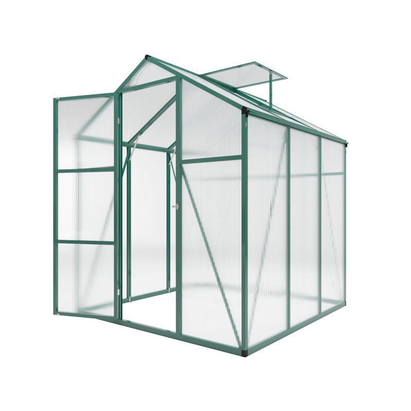 Serre en aluminium robuste avec panneaux en polycarbonate de 4 mm, base surélevée et trousse d'ancrage, Vert