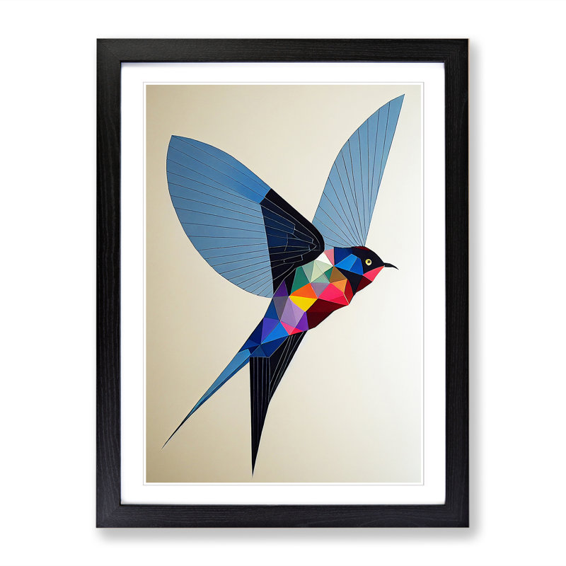 Swallow Polygon - Single Picture Frame Print, 34cm H x 25cm W x 2cm D, Oak