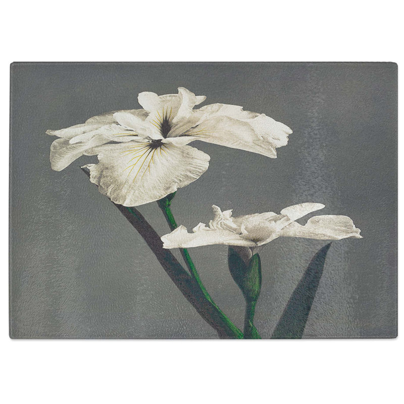 Tempered Glass White Iris Flower by Kazumasa Ogawa Chopping Board, 39 cm W x 28.5 cm L
