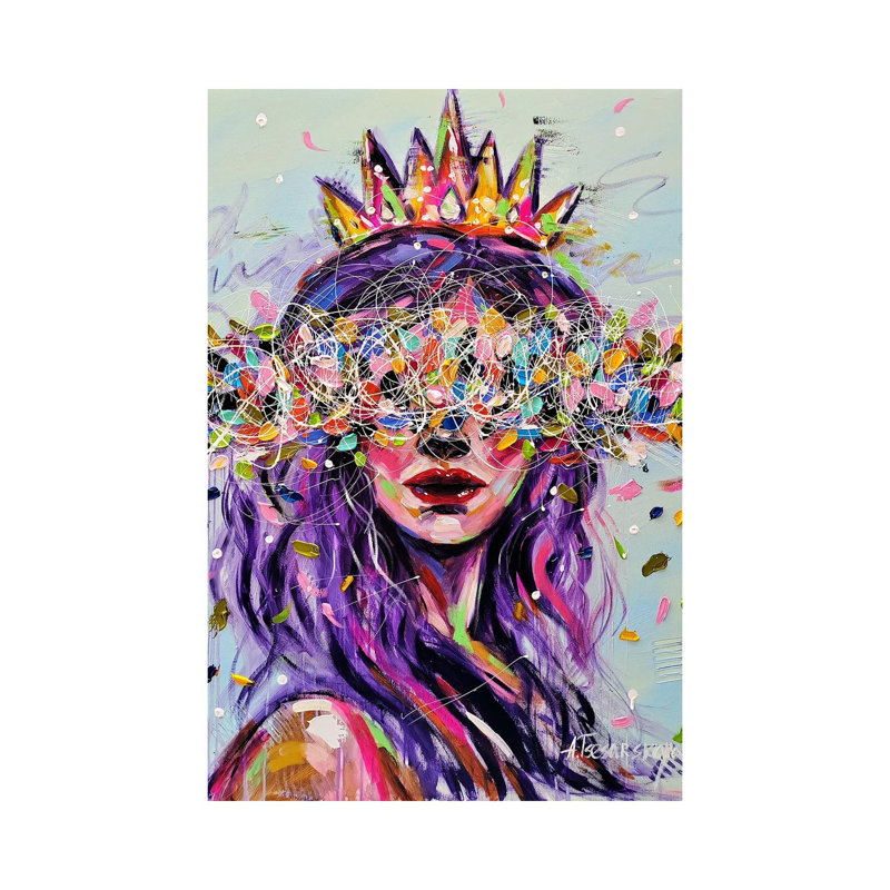 Queen - Colourful Portrait Woman, Wrapped Canvas, No Mat, 12" H x 8" W x 0.75" D