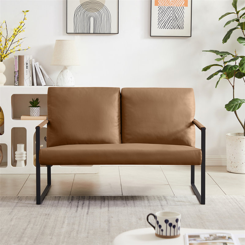 Fauteuil en cuir végétalien l 47,24 po, Similicuir brun clair