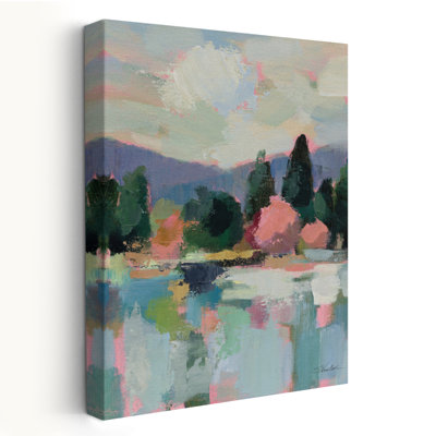 Blooming Trees II - Paysage de lac bleu-vert