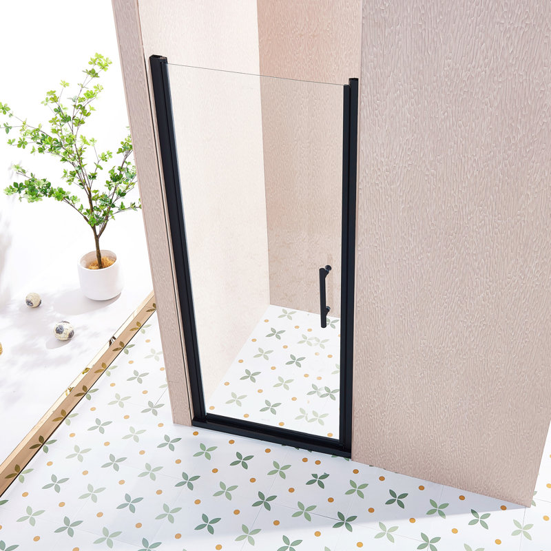 32-33.5"W x 75"H Pivot Single Swing Shower Door, Aluminium Alloy in Matte Black, 1/4" (6mm) Thick SGCC Tempered Clear Glass.