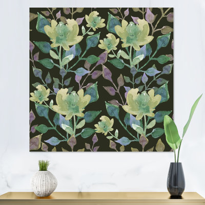 «Light Green Botanicals On Dark Green», reproduction d'art sur toile traditionnelle