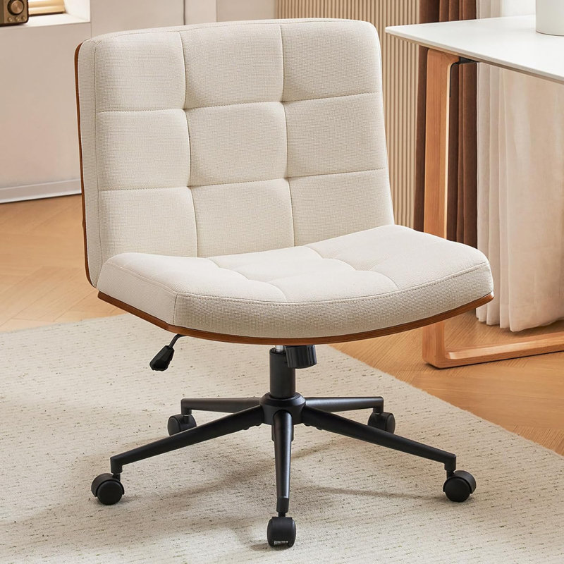Chaise de bureau pivotante rembourrée Mitchem, Beige Linen