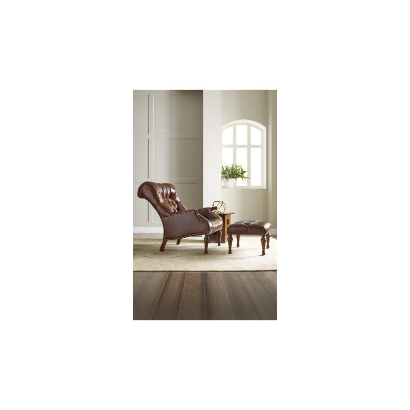 Leopold Wingback Chair with Ottoman, Rialto Pecan Genuine Leather, Windsor