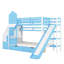 Lit superposé Twintwin avec glissade, 2 tiroirs et 3 tablettes en bleu. Fabrication en bois massif de plus de 6 ans. Longueur de 106,3 po x largeur de 76,6 po et hauteur de 72,8 po. Capacité de poids de 250 lb par lit. Pas de sommier tapissier-130429129-130429131