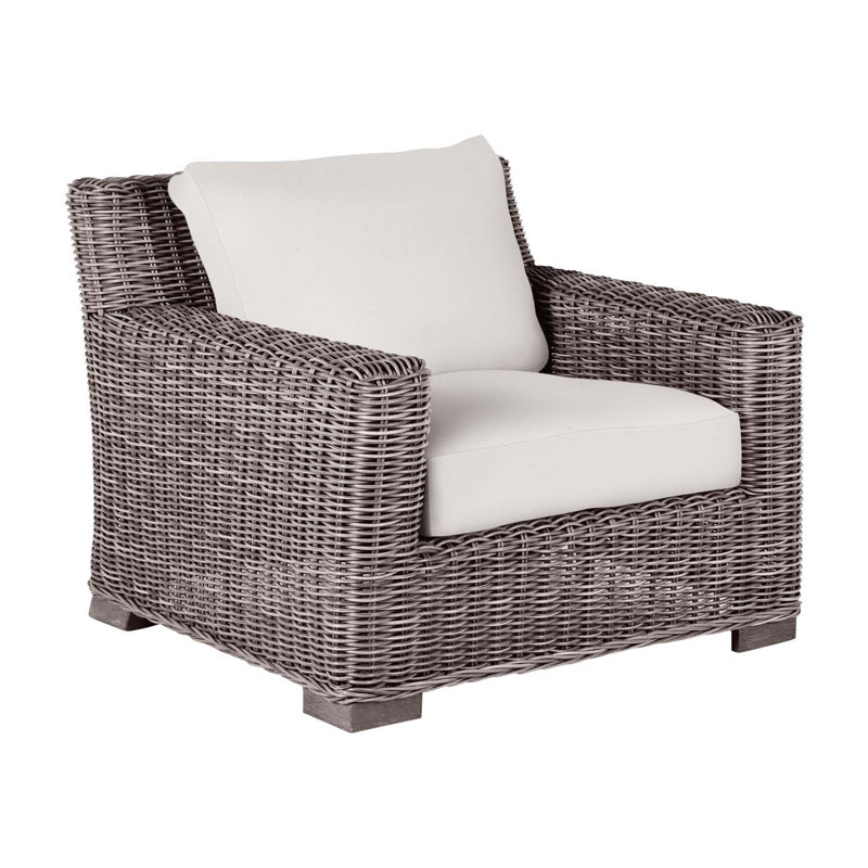Rustic Woven N-Dura Resin Wicker Outdoor Lounge Chair, Pas de soudure, Blanc naturel, Huître