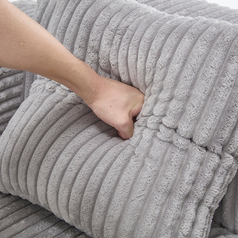 Boneless L-Shape Modular Sectional Sofa, Light Gray Corduroy