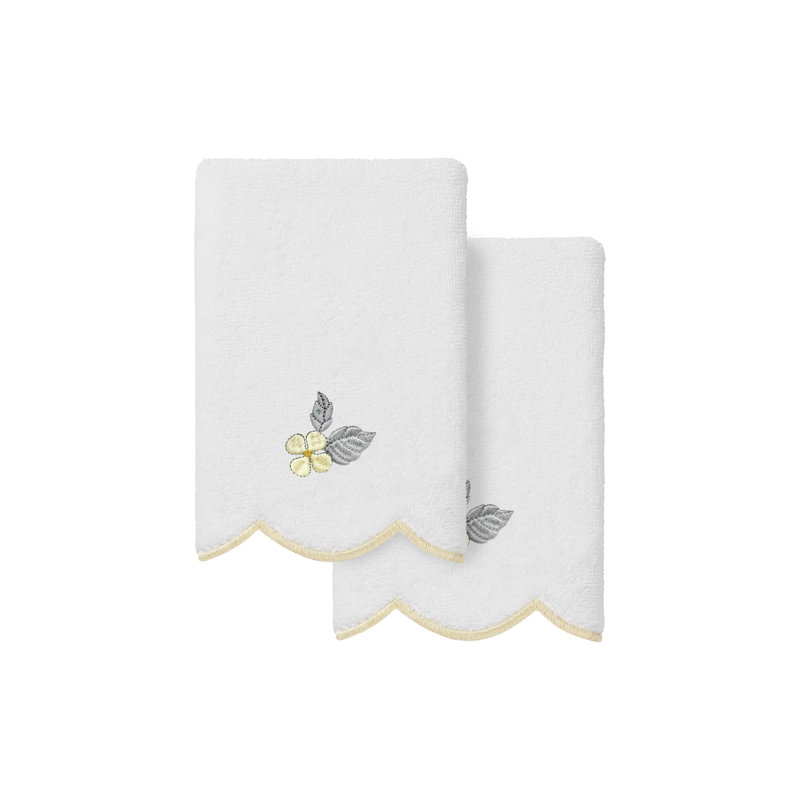  Ensemble de serviettes 100% coton turc 2 pièces à festons embellis HYDEA, Blanc / beige, Ensemble de 2 serviettes à doigts