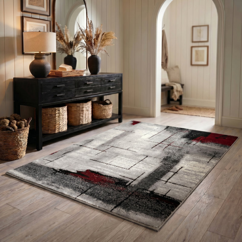 Tapis gris à motif abstrait Dillup-Jones, Rectangle 3 pi 9 po x 5 pi 9 po