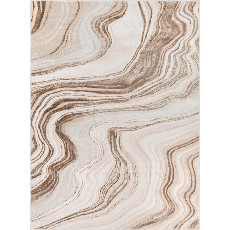 Tapis ivoire à motif abstrait Kampen Glam, Tapis de couloir 2 pi 3 po x 7 pi 3 po