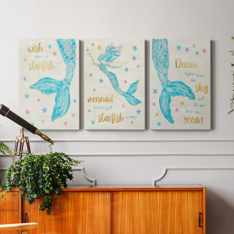 «Mermaid Dream», ensemble de 3 peintures sur toile tendue, H 60 po x l 120 po x P 3 po