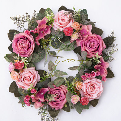 Elegant Artificial Rose Wreath. 17.7" Lush Greenery Spring Front Door Decor. Rustic Farmhouse Wall Hanging. Romantic Wedding & Bridal Shower Accent. Easter & Mother's Day Home Gift