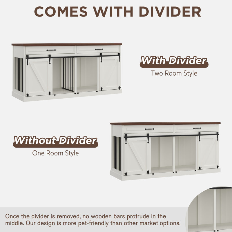 White Wooden Dog Crate Furniture with Sliding Barn Doors