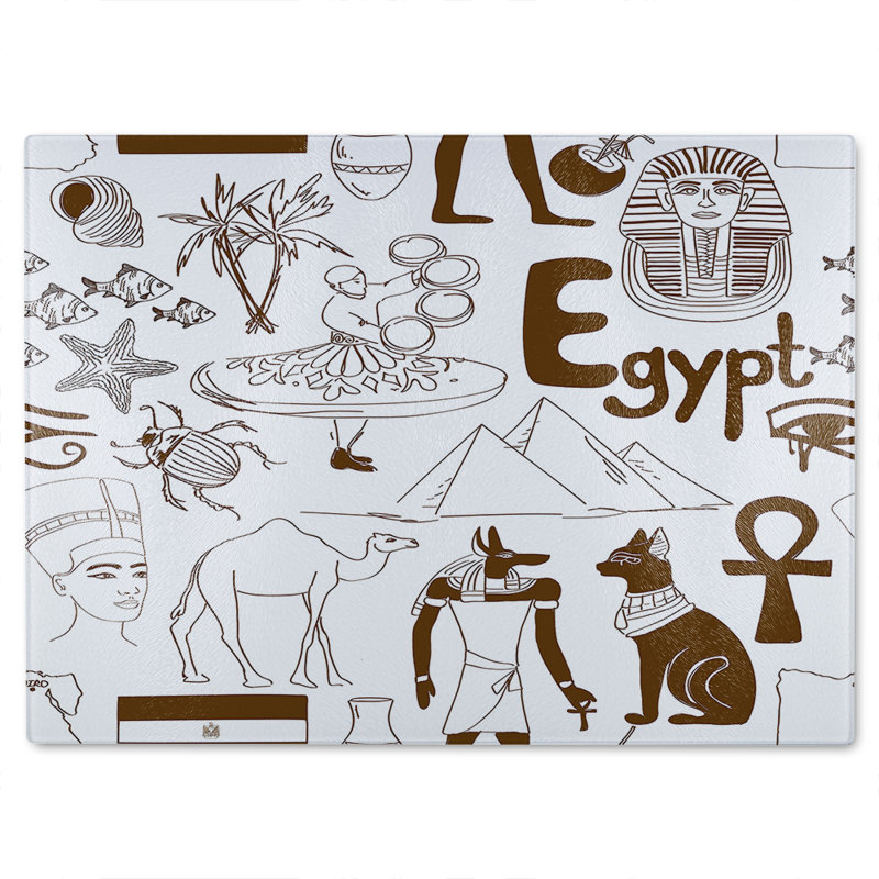 Hand Drawn Sketch Egypt Glass Chopping Board, 28cm L x 20cm W
