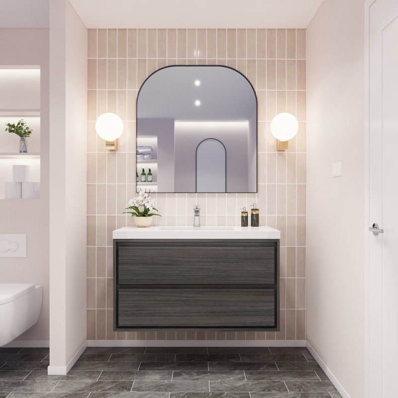 Azden 42" Wall-Mounted Single Bathroom Vanity Set, Gray Oak