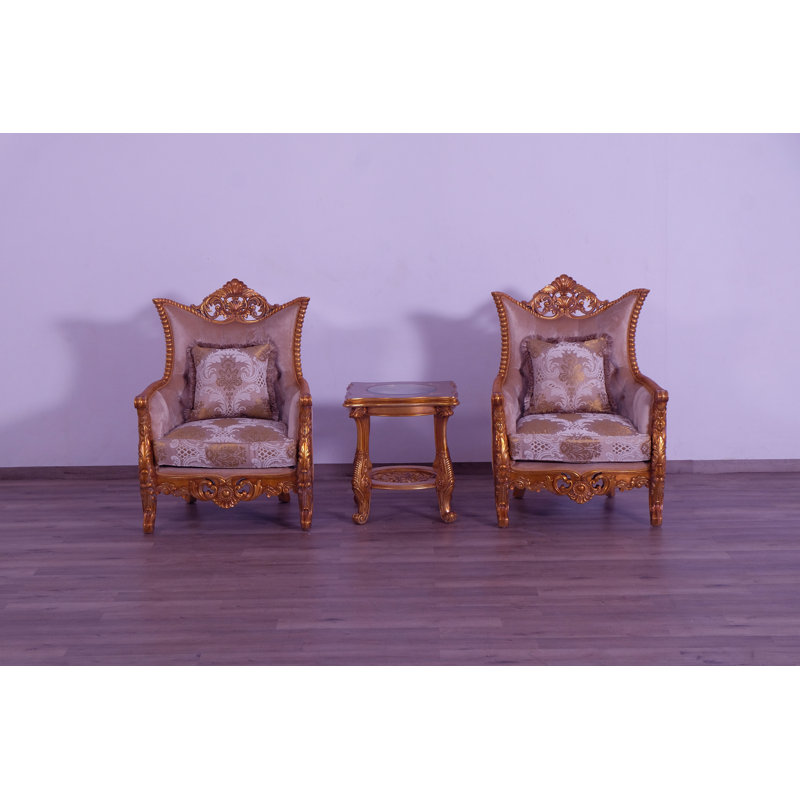 3 Piece Modigliani Sofa Red Gold Fabric, Gold/Beige/Light Brown