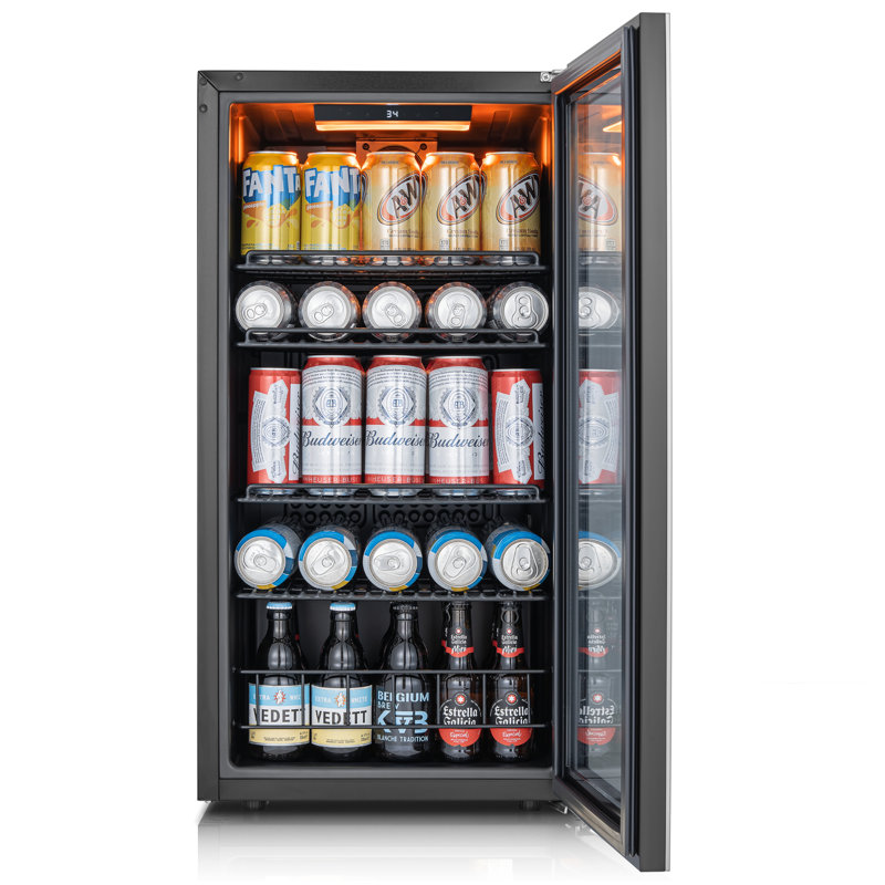 105 Cans Beverage Cooler 16.9 in. W Single Zone Refrigerator 2-Layer UV-Blocking Tempered Glass Door in Stainless Steel