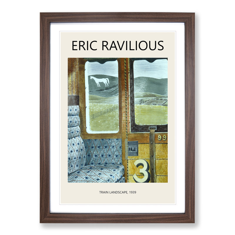 Train Landscape by Eric Ravilious - Picture Frame Painting, Walnut Framed, 65cm H x 48cm W x 2cm D