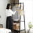 FlowLuxe Ebony Solid Oak Wood Clothes Rack, Natural Rattan Standing Garment Rack with Storage Shelves for Hanging Clothes