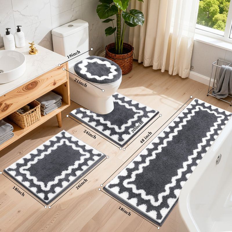  Tapis de bain absorbants et antidérapants lavables (ensemble de 4), Motifs géométriques gris