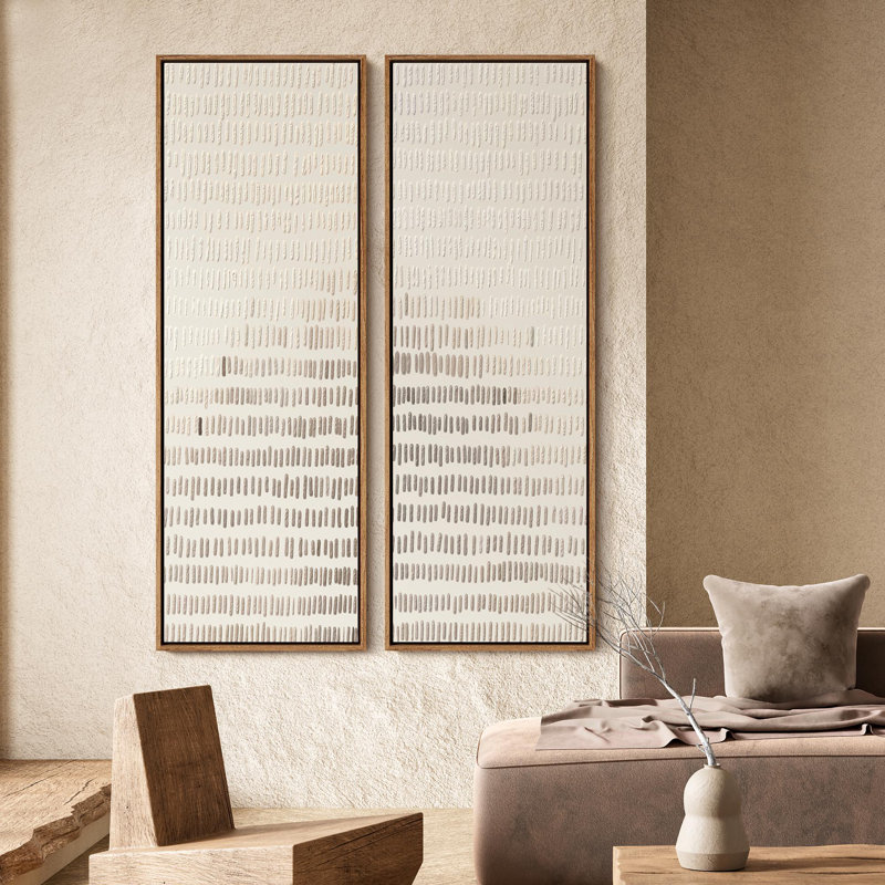 Minimaliste ligne abstraite, art mural - ensemble de 2 toiles encadrées 20 x 60 pouces, Naturel