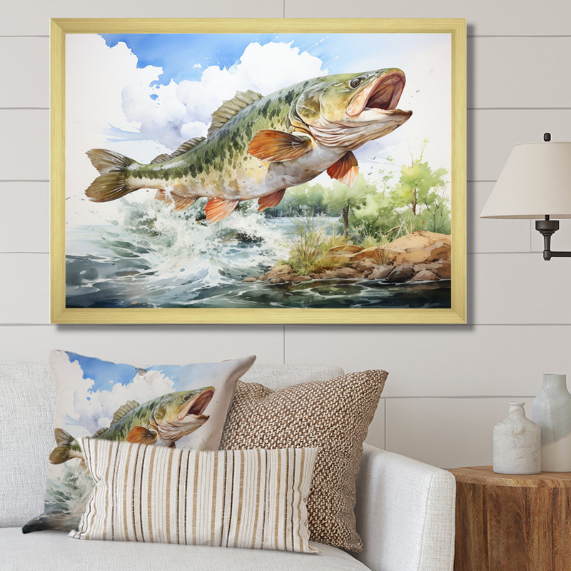 «Fishing Dreams II» - reproduction, Cadre doré simple, H 12 po x l 20 po x P 1 po