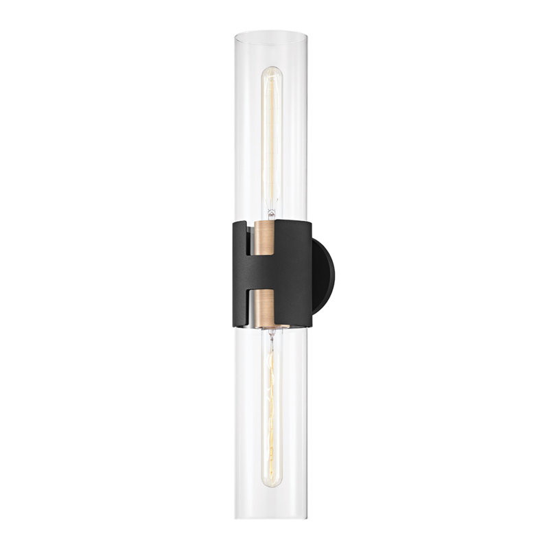 Amado 4.75" 2-Light Drum Wall Sconce, Patina Brass/Texture Black