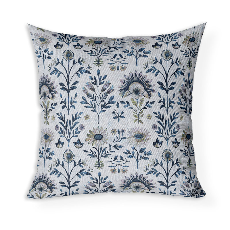 Coussin décoratif intérieur / extérieur Rustic Sunflower Harmony, Bleu / Vert / Gris, 16"H x 16"W