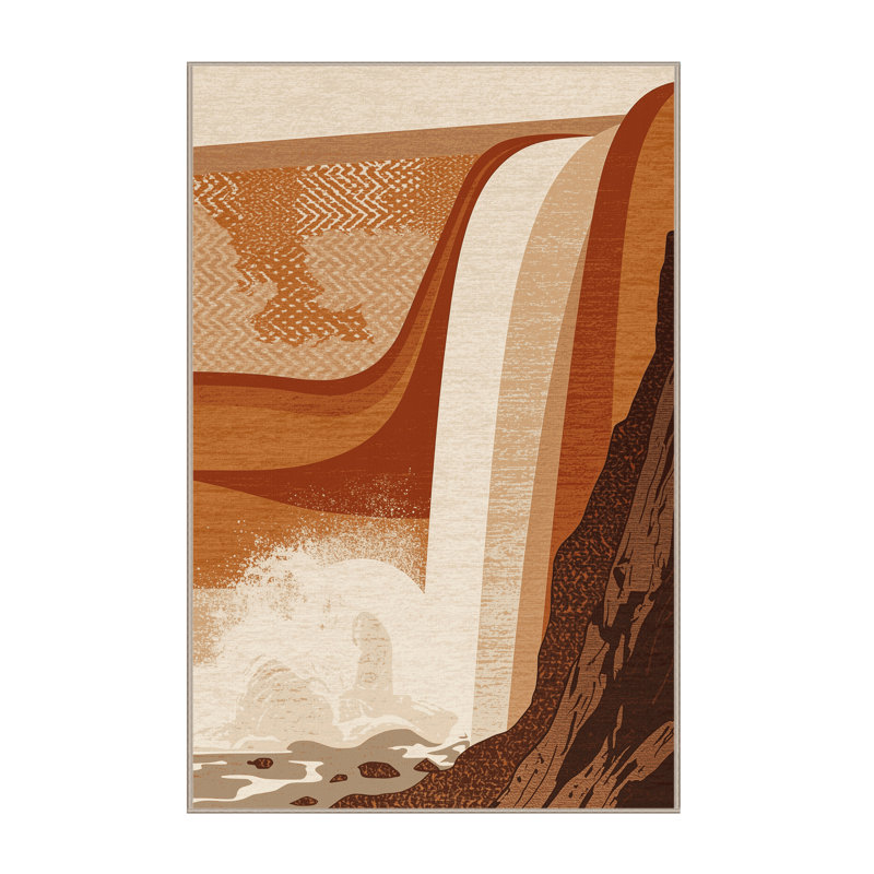 Soft Plush Rodolfo Iguazu Falls Argentina Contemporary Ombre Area Rug in Beige – Beige Binding, 8x10