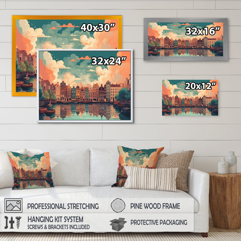 Peaceful Amsterdam III sur toile, Encadrement doré, H 30 po x l 40 po x P 1,5 po
