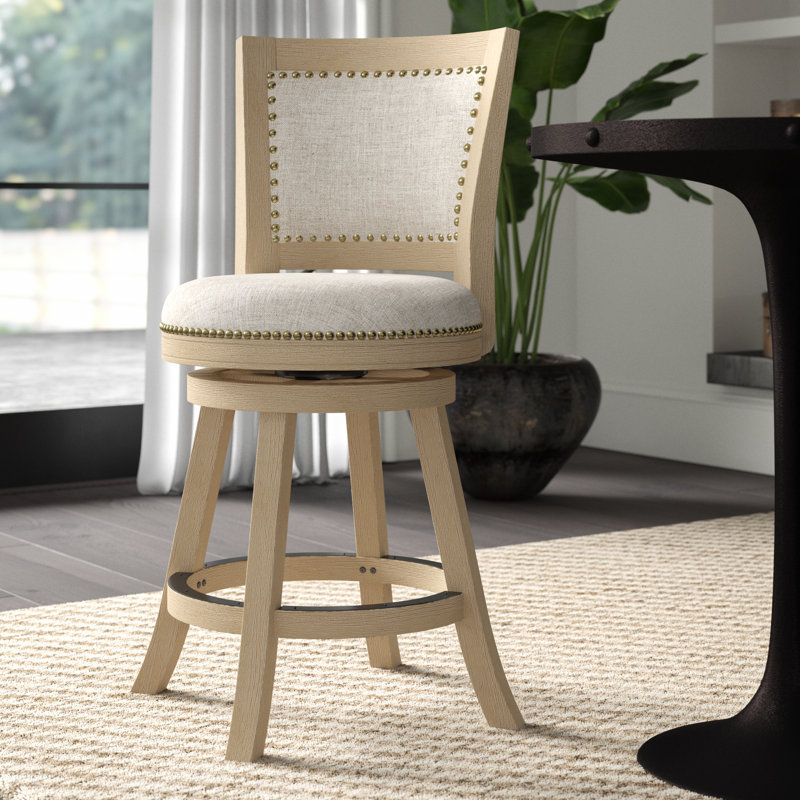 Avdija Rustic Upholstered Driftwood Swivel Bar Stool, Counter Stool (24" Seat Height), Blonde