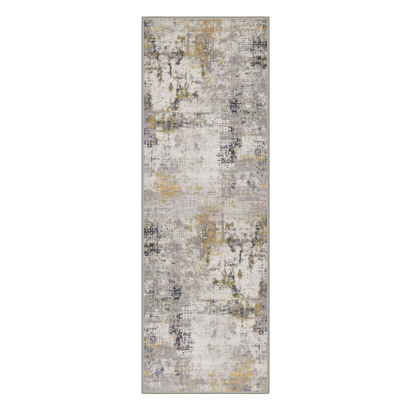 Mignone Artisan Abstract Splatter Machine Washable Gilded Slate Indoor Area Rug With Non-Slip Backing, Runner 2'3" x 6'