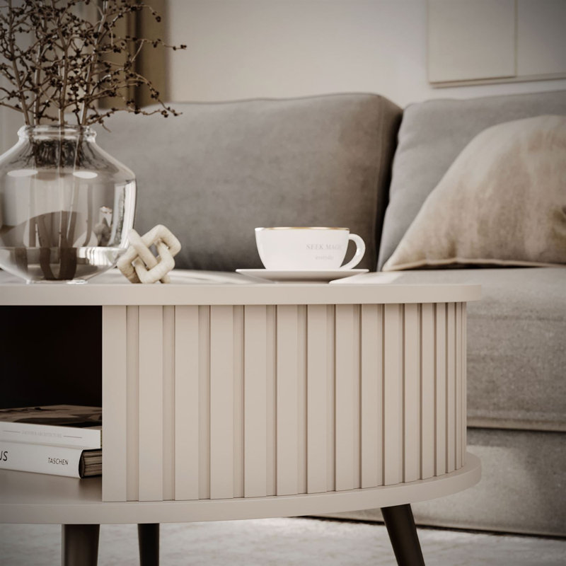 Four Leg Coffee Table with Storage, Beige
