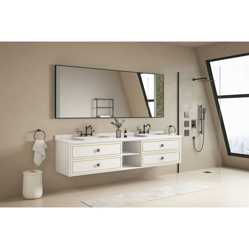 Miroir de salle de bain à DEL avec miroir rétro-éclairé, 84 po x 36 po , Noir mat / vert