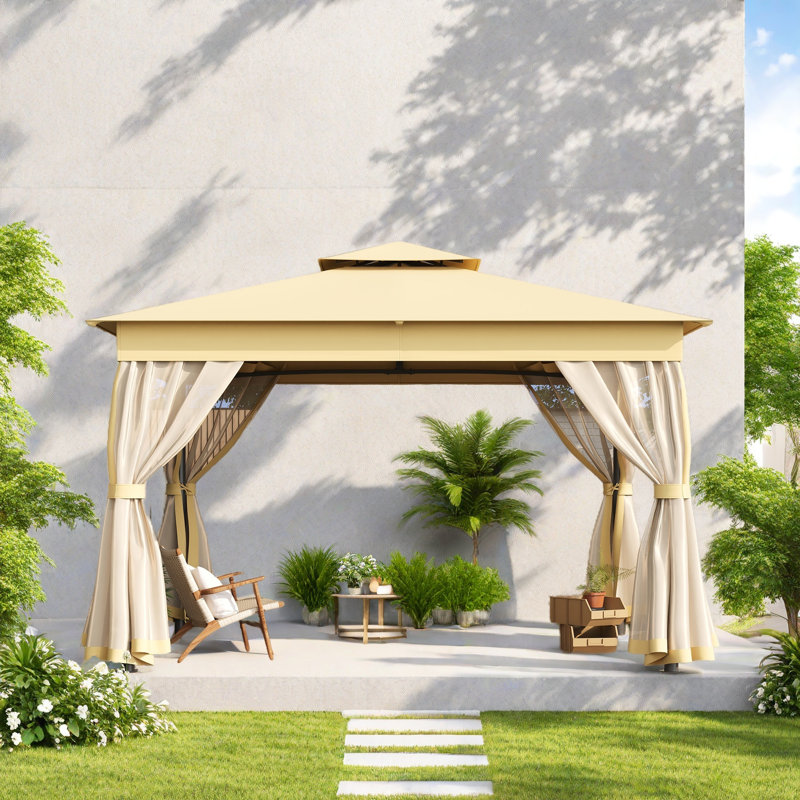 Tente d'extérieur avec double toit, abri de jardin avec moustiquaire, auvent de patio pour la cour, le jardin, la pelouse et la terrasse