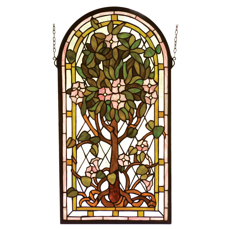 Victorian Arched Tree of Life Stained Glass Window