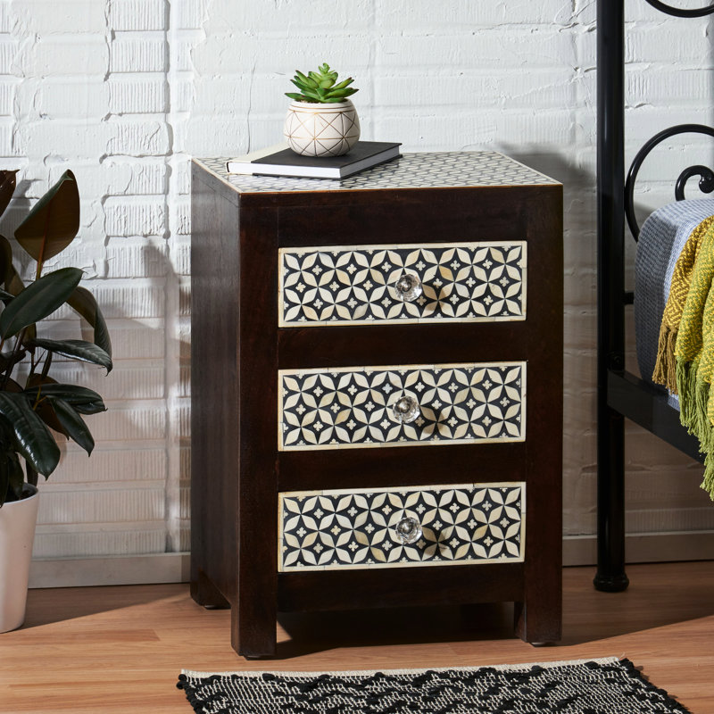 Table d'appoint 3 tiroirs en noyer foncé