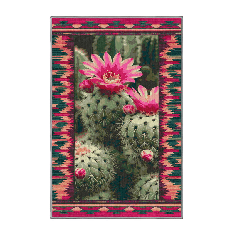  Tapis lavable en forme de figue de barbarie Southwestern, Tapis de couloir 2 pi x 4 pi