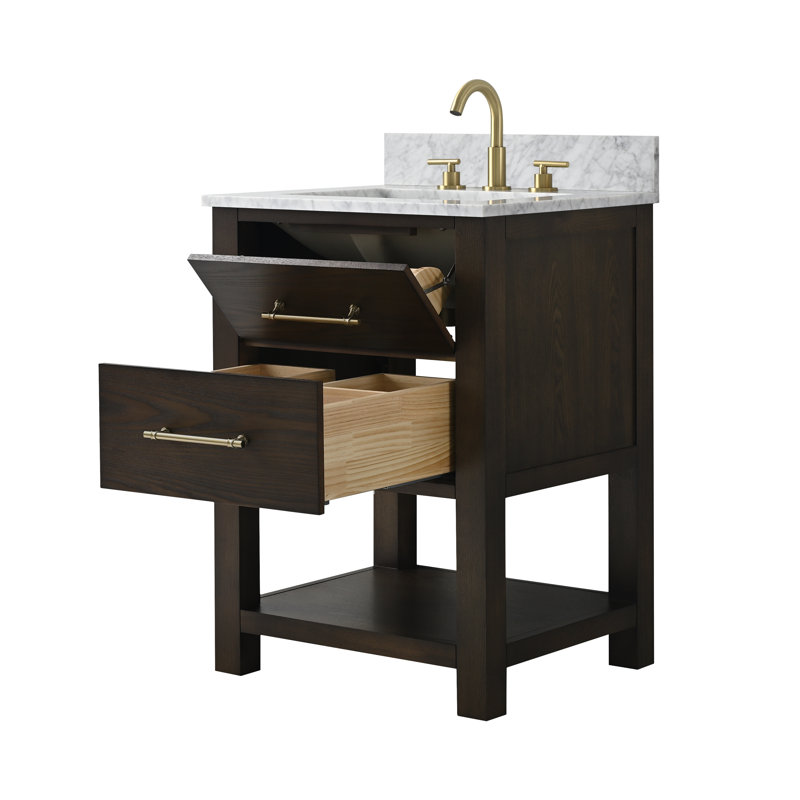 Keri 24'' Single Bathroom Vanity with Top, Brown Oak/Antique Brass