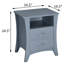 Table de chevet grise avec 2 tiroirs et tablettes ouvertes