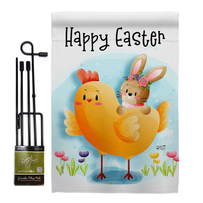 Ensemble de drapeaux en polyester 18 x 13 po Chick with Bunny