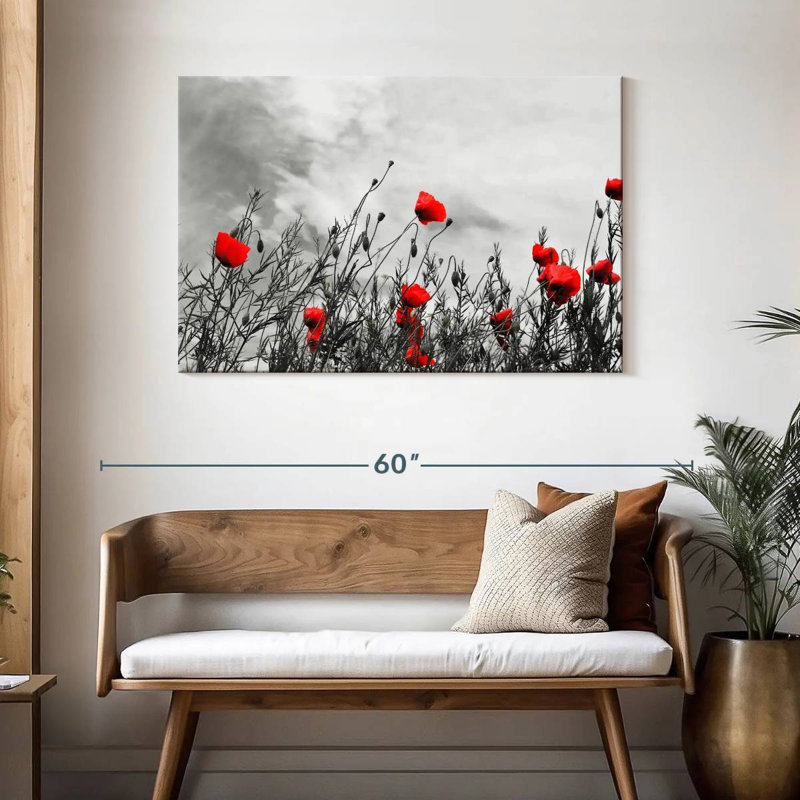 Harnek, fleurs de coquelicots rouges, H 30 po x l 45 po