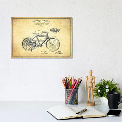 Floyd Bingham Motorcycle Patent Sketch (Vintage) 1 Piece Wrapped Canvas Wall Art