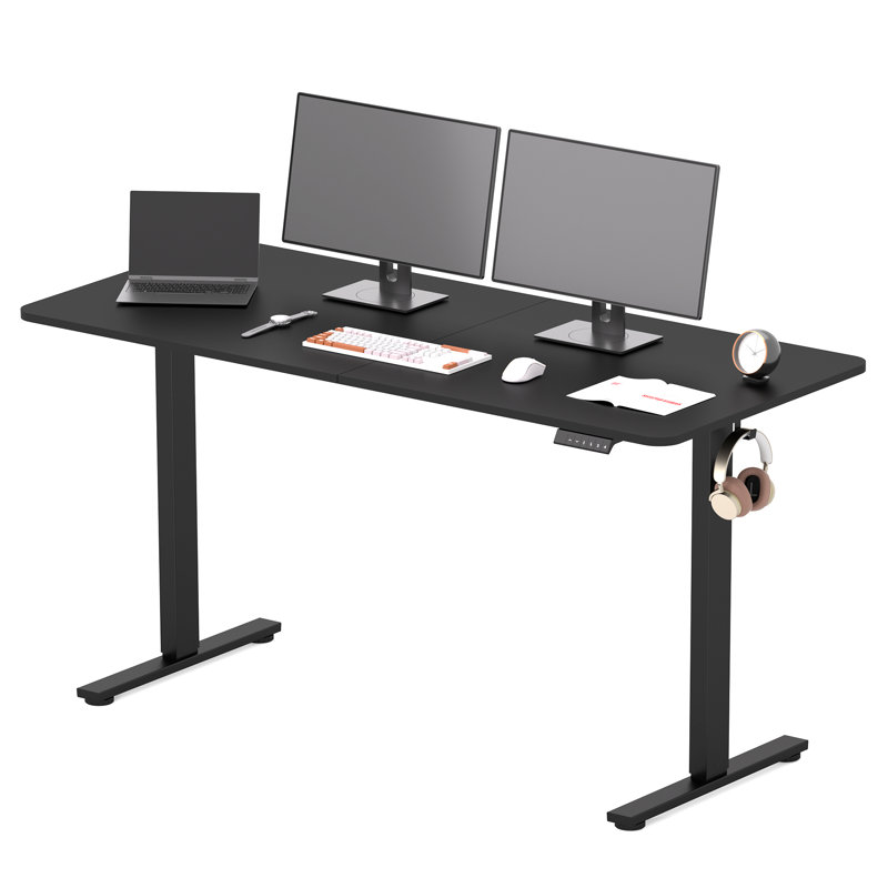 Electric Height Adjustable Standing Desk With Splice Top, 55" W x 24" D, Black, Black