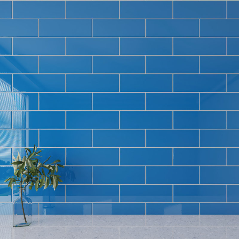 Glass Subway 4" x 12" Wall Tile, Mediterranean Blue