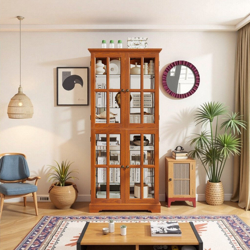 Grande vitrine à 4 portes avec ampoule incluse, Brun
