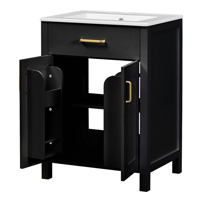 Meuble-lavabo moderne de 48 pouces avec lavabo en céramique, portes à fermeture en douceur, tiroir rabattable, tablettes de porte à double couche, solution de rangement élégante