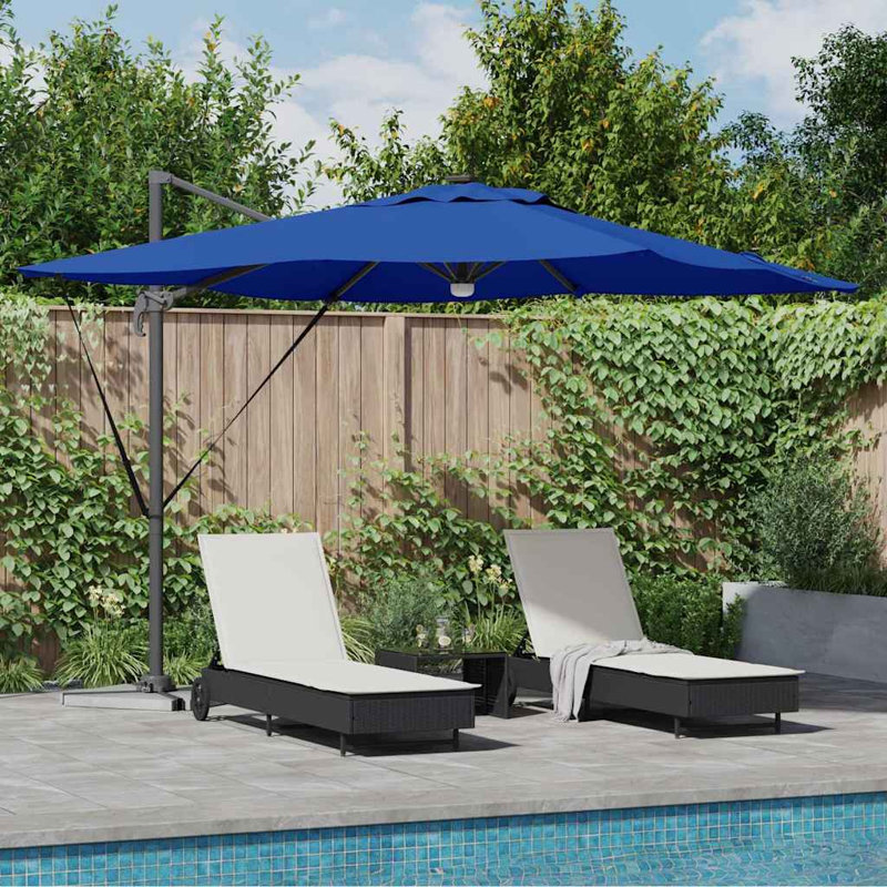 Roma Parasol with LED Strip Lights Aluminium and Polyester Garden Shade, Blue, 270cm H x 285cm W x 285cm D
